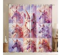 Manfei Tenda da salotto con unicorni da sogno, patchwork per donne e uomini, tende da cucina con cavallo magico e animali, decorazione per finestre, colore viola e oro, 168 x 228 cm, 2 pannelli