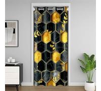 Manfei Tenda oscurante a nido d'ape nera gialla con motivo geometrico esagonale, per camera da letto, ingresso, soggiorno, tenda per porta botanica con foglie, decorazione per la camera dei bambini