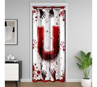 Manfei Tenda oscurante con lettera U rossa, tinta ad acquerello, con impronte di sangue e mani, per camera da letto, ingresso, soggiorno, tema Halloween, decorazione per la camera dei bambini, ragazzi