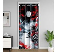 Manfei Tenda oscurante in stile giapponese con fiori di ciliegio rosso e luna, tenda oscurante per camera da letto, soggiorno, tenda vintage con montagna, decorazione per la camera dei bambini