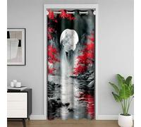 Manfei Tenda oscurante in stile giapponese con fiori di ciliegio rosso e luna, tenda oscurante per camera da letto, ingresso, soggiorno, pittura a inchiostro retrò, decorazione per la camera dei
