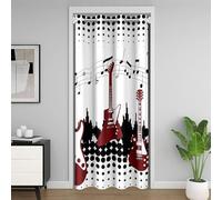 Manfei Tenda oscurante per porta con chitarra e note musicali a pois, per camera da letto, ingresso, soggiorno, tema musica rock, decorazione per la camera dei bambini, ragazzi e ragazze, 132 x 203 cm