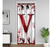 Manfei Tenda oscurante per porta con lettera V rossa, tinta ad acquerello, stampa di sangue e mani, per camera da letto, ingresso, soggiorno, tema Halloween, decorazione per la camera dei bambini