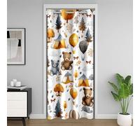 Manfei Tenda oscurante per porta con orsi in stile cartone animato, con mongolfiera, alberi, tenda oscurante per camera da letto, soggiorno, tenda da campeggio e avventura, decorazione per la stanza