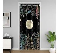 Manfei Tenda oscurante per porta del giardino al chiaro di luna, stile bohémien, nera, per camera da letto, ingresso, soggiorno, con piante colorate, decorazione per la camera dei bambini, ragazzi e