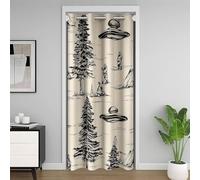 Manfei Tenda per porta con alieni UFO per la privacy della porta, stile retrò con schizzi della giungla, tenda per soggiorno, tenda oscurante, alberi misteriosi, grigio cachi, larghezza 132 x