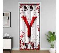 Manfei Tenda per porta con lettera Y rossa, tinta ad acquerello, stampa di sangue e mani, tenda oscurante per camera da letto, soggiorno, tenda per porta a tema Halloween, decorazione per la camera