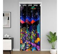 Manfei Tenda per porta scorrevole con fiori e cactus, per la privacy, stile bohémien, hippie, graffiti, tende per la privacy, per la privacy, per la privacy, per divisorio, blu, nero, 132 x 213 cm