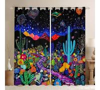 Manfei Tenda per soggiorno con castello, fata, fiori, cactus, stile boho, hippie, graffiti, donne e uomini, tende da cucina, galassia, montagna, decorazione per finestre, tende blu e nero, 117 x 183