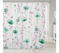 Manfei Tende da doccia con fiori verdi, tende da bagno con fiori ad acquerello, tende da bagno impermeabili con 12 ganci per vasca da bagno, decorazione per la stanza dei bambini, ragazzi e ragazze