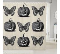 Manfei Tende da doccia con lanterna a forma di zucca, tende da bagno in stile gotico con farfalle e falene, tende da bagno impermeabili con 12 ganci, per decorare la stanza dei bambini, ragazzi e