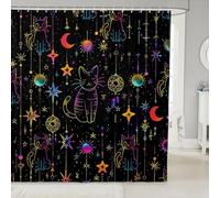 Manfei Tende da doccia con motivo gatto con galassia stellata, tende da bagno in stile etnico bohémien, impermeabili, con 12 ganci, adatte per vasca da bagno, decorazione per la camera dei bambini