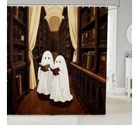 Manfei Tende da doccia per lettura fantasmi retrò libreria, tende da bagno impermeabili a tema Halloween con 12 ganci, adatte per vasca da bagno, decorazione per la camera dei bambini, ragazzi e