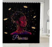 Manfei Tende da doccia per ragazze afroamericane, tende da bagno con corona colorata a pois, impermeabili, con 12 ganci, adatte per vasca da bagno, decorazione per la camera dei bambini, ragazzi e