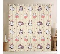 Manfei Tende oscuranti 30% -50%, motivo animali kawaii beige, motivo cartoni animati, cuore, stella, zampa, stampa con impronte di zampe, occhielli nella parte superiore, 2 pannelli decorativi, 66 x