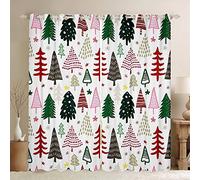 Manfei Tende per finestre con albero di Natale con motivo geometrico a cartoni animati, decorazione per camera da letto per bambini e adolescenti, alberi colorati, stelle, tende per finestre natalizie