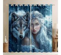 Manfei Tende per finestre con lupo grigio e neve, per bambini e ragazze, tende romantiche per camera da letto, decorazione per la casa, tende blu per finestre, set di 2 pannelli, 167 x 182 cm
