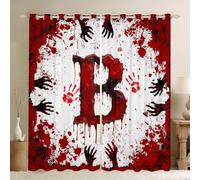 Manfei Tende per finestre con stampa di mani e sangue ad acquerello con lettera B, tende per finestre a tema Halloween, decorazione per la camera da letto di bambini, ragazzi e ragazze, set di 2