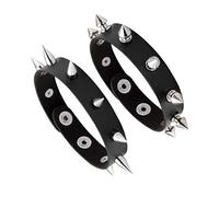 Manfnee 2Pcs Bracciale Punk Gothic Rock Nero Pelle Pu Alloy con Rivetti Biker Uomo Donna Regolabile
