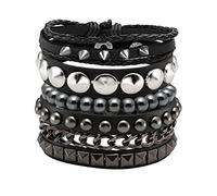 Manfnee 4Pcs Bracciale Rock Punk Gotico Polsino Pelle PU Borchie Rivetto Motociclista Uomo Donna