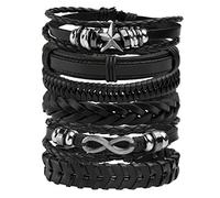Manfnee 6Pcs Set di Bracciale Multistrato Pelle PU Vintage Punk Gotico Rock Uomo Donna Regolabile