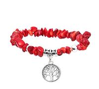 Manfnee Braccialetto con ciondoli dell'Albero della Vita Corallo rosso Pietra irregolare Elastico