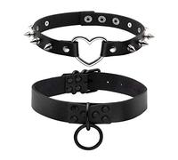 Manfnee Choker in pelle PU Punk Gothic Rivet Shape Circle Heart Uomo Donna Regolabile Nero