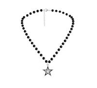 Manfnee Collane di Perle Nere Collana con Ciondolo a Pentagramma con Diamanti Goth Punk