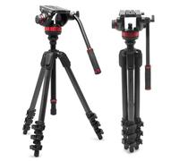 Manfrotto 055 Treppiede Video con Testa Fluida 502, in Fibra di Carbonio, Video-Kit Robusto, con Colonna di Livellamento, Chiusura a Leva, Treppiede per Videocamera e Fotocamere DSLR/Mirrorless