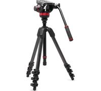 Manfrotto 055 Treppiede Video con Testa Fluida 502, in Fibra di Carbonio, Video-Kit Robusto, con Colonna di Livellamento, Chiusura a Leva, Treppiede per Videocamera e Fotocamere DSLR/Mirrorless