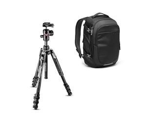 Manfrotto Befree Advanced Treppiede da Viaggio, 4 Sez. Alluminio, Chiusura a Leva, Testa a Sfera e Zaino Advanced Gear III per Fotocamera e PC, Divisori Imbottiti Intercambiabili, Attacco per Trepp-