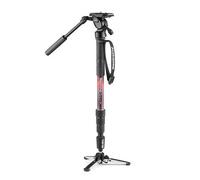 Manfrotto Element Mii Kit Monopiede Video In Alluminio, Con Testa Fluida, Sottile, Carico Fino A 4 Kg, Base Fluida Ripieghevole, 4 Sezioni, Twist Lock, Per Fotocamera Compatta E Reflex, Rosso