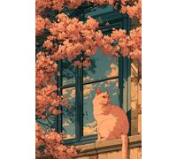 Manga Cat Journal - A Cute Anime Aesthetic Notebook for Cat Lovers & Writers: Dreamy Painterly Cherry Blossom Cover, 150 Lined Pages, 6x9 Inches - Ex Libris Bookplate & Index
