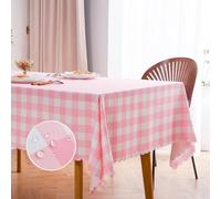 MANGATA CASA Tovaglia a quadretti rosa per tavoli rettangolari, tovaglia a scacchi, impermeabile, biancheria da cucina e da tavola, in poliestere, motivo a quadri di bufalo (rosa chiaro, 152,4 x 213,4