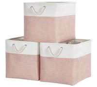 Mangata Cestini portaoggetti in tessuto, 33 x 38 x 33 cm, pieghevoli, per organizzare vestiti, mensole, asili, casa, armadio, colore: rosa/bianco, set da 3