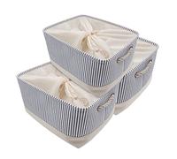 MANGATA Cestini Portaoggetti in Tessuto, Set di 3 Cestini Portaoggetti in Tela 50 x 40 x 30 cm, per Mensole, Armadio, Guardaroba (Strisce Grigie, XXL)