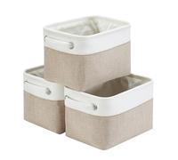 Mangata Cesto portaoggetti Set di 3, Scatole per Armadio Tessuto, Contenitori per Armadio, con Manici per Ripiani, Giocattoli (Pieghevole, Bianco Kaki Chiaro, Piccolo)