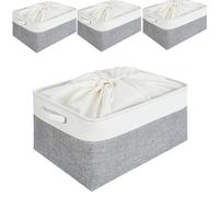 Mangata Contenitori per Armadio 4Pcs, Scatole per Armadio Vestiti, Cesto portaoggetti Tessuto con Manici per Ripiani, Giocattoli (Pieghevole, Grigio Bianco, Grande)