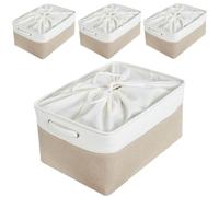 Mangata Contenitori per Armadio 4Pcs, Scatole per Armadio Vestiti, Cesto portaoggetti Tessuto con Manici per Ripiani, Giocattoli (Pieghevole, Grigio (Bianco Kaki Chiaro, Piccolo)