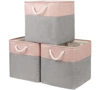 Mangata Scatola portaoggetti (25 x 25 x 25 cm), in tessuto, a cubetti, per armadi, scaffali e vestiti (grigio/rosa, confezione da 3)