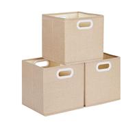 Mangata Scatola portaoggetti 25 x 25 x 25 cm, in tessuto senza pieghe, per cestini, cassapanche, giocattoli (3 pezzi, cachi chiari)