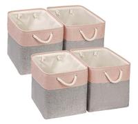 Mangata Scatola portaoggetti (30 x 30 x 30 cm) in tessuto, a cubetti, per armadi, scaffali e vestiti (grigio/rosa, confezione da 4)