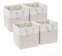 Mangata Scatola portaoggetti (33 x 38 x 33 cm) in tessuto compatibile con Kallax, scatole per organizzare vestiti e giocattoli per armadi, scaffali (beige chiaro/bianco, confezione da 4)