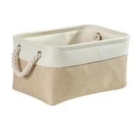 Mangata Scatola portaoggetti in tela, pieghevole in tessuto, con manici per armadi, armadi, scaffali, vestiti, giocattoli, asciugamani, bagno (38 x 28 x 24 cm, bianco kaki