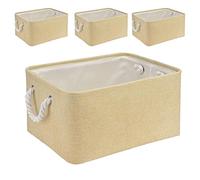 Mangata Scatole Organizer per Armadio in Tessuto, Cestini Portaoggetti con Maniglia, Lavabile, Pieghevole(Beige, M 4pcs)