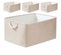 Mangata Scatole Organizer per Armadio in Tessuto, Cestini Portaoggetti con Maniglia, Lavabile, Pieghevole(Avorio, L 4pcs)