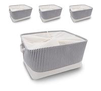 Mangata Scatole Organizer per Armadio in Tessuto, Cestini Portaoggetti con Maniglia, Lavabile, Pieghevole(Strisce Grigie, XL 4pcs)