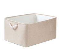 Mangata Scatole Organizer per Armadio in Tessuto, Cestini Portaoggetti con Maniglia, Lavabile, Pieghevole(Avorio, M)