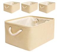 Mangata Scatole Organizer per Armadio in Tessuto, Cestini Portaoggetti con Maniglia, Lavabile, Pieghevole(Beige, L 4pcs)