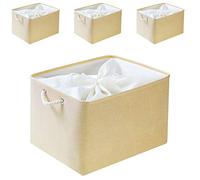 Mangata Scatole Organizer per Armadio in Tessuto, Cestini Portaoggetti con Maniglia, Lavabile, Pieghevole(Beige, XL 4pcs)